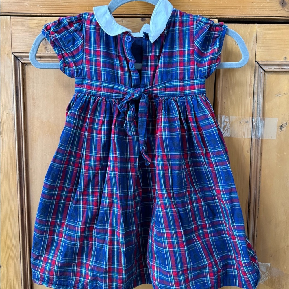 JoJo Maman Bébé Navy Smocked Tartan Party Dress red and blue plaid 4T 5T - Picture 6 of 8